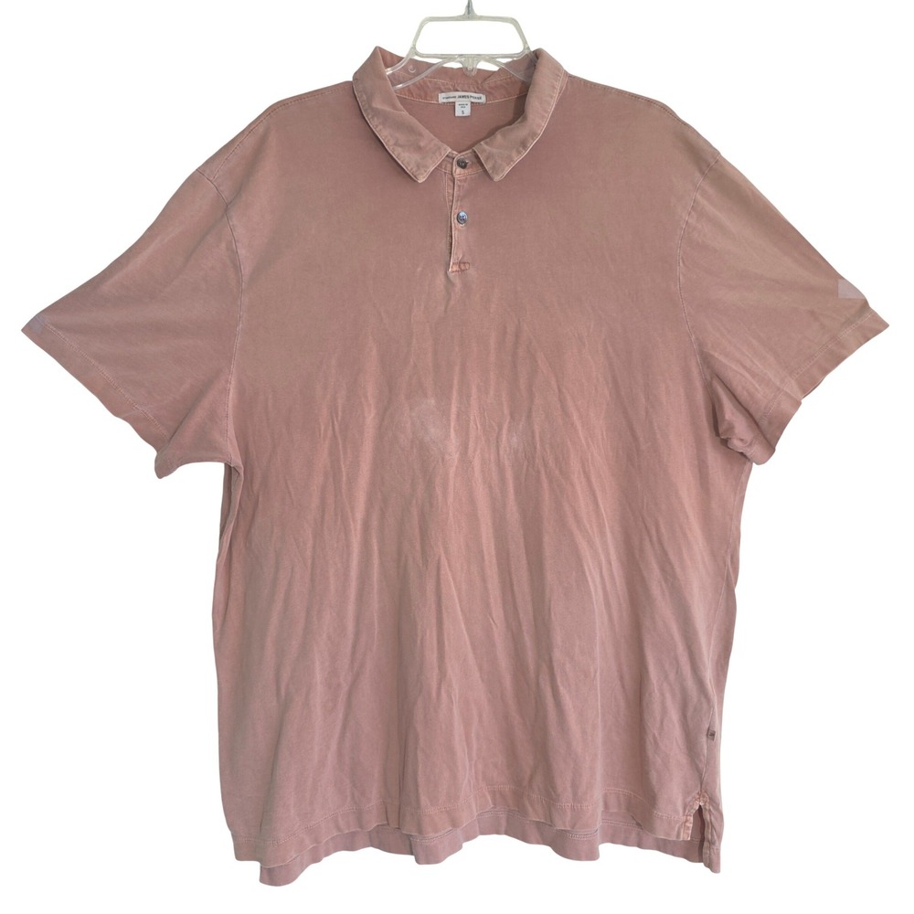 James Perse Sueded Jersey Polo Shirt Mens Size 5 XXL Salmon Cotton Short Sleeve
